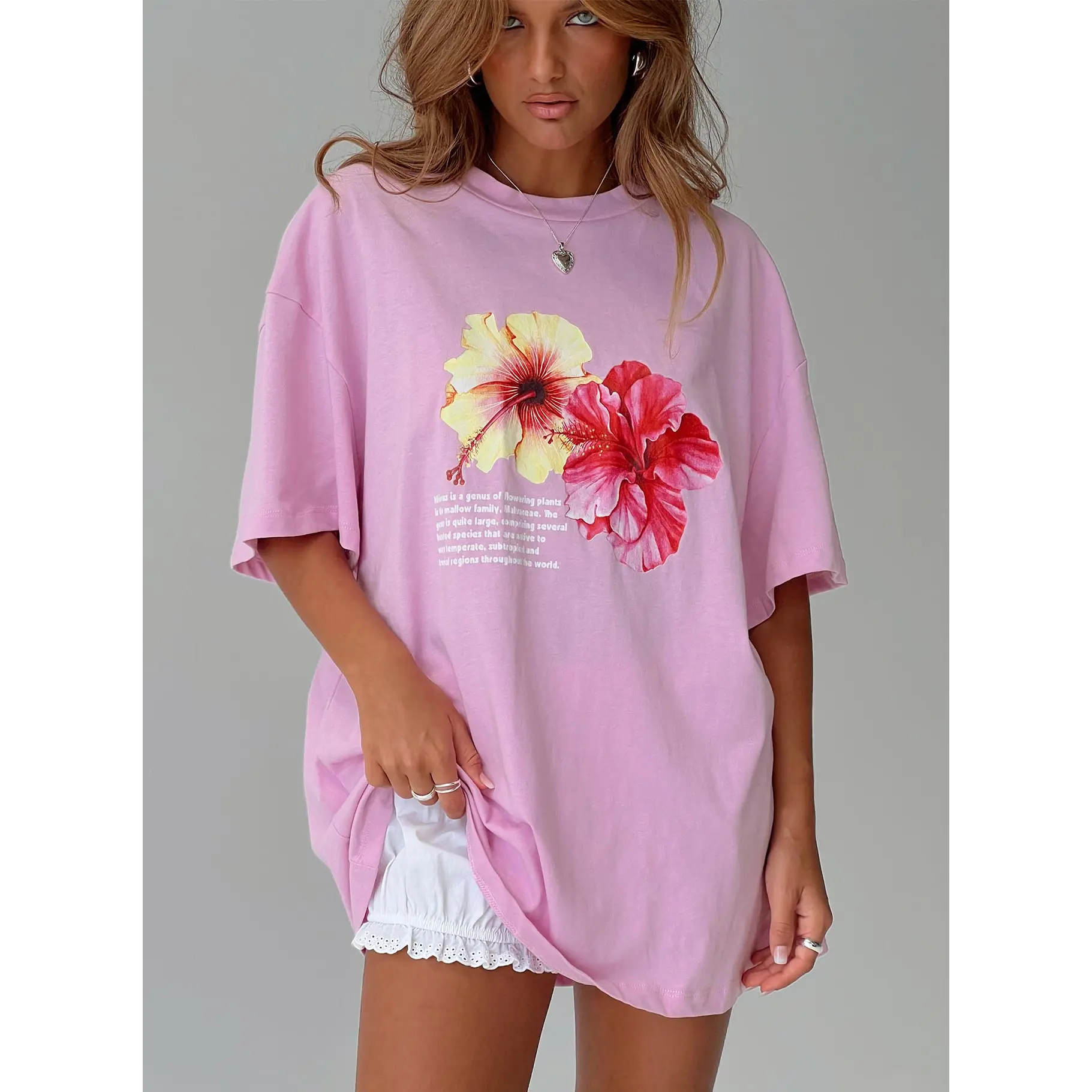 Hibiscus Haven Oversized Tee Pink