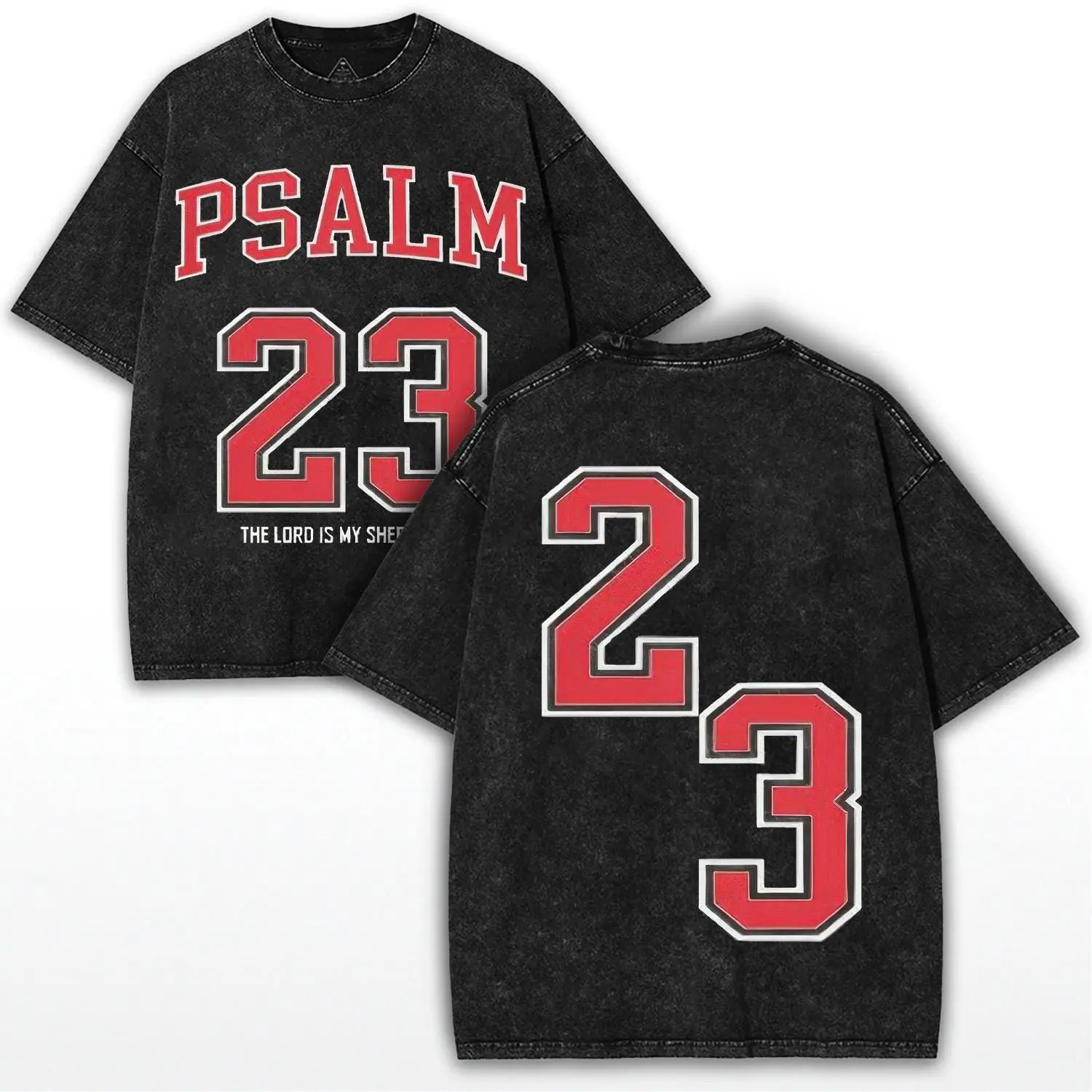 Men's Oversized Short Sleeve T-Shirt, Christian Streetwear with Psalm 23 Sporty Graphic, Soft Heavyweight Washed Cotton, Aesthetic, Vibe, Shortsleeve, Tee, Tshirt, Breathable, Fabric, Screen Print, Casual Fit, Varsity, Fade Resistant, Tops, All Season, Sp