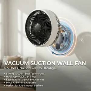 Wall-Mounted Fan with Silicone Suction Base, Silent Air Circulation Fan for Kitchen, Office, Bathroom, Home Use, No Drilling Required, Silent Cooling Fan