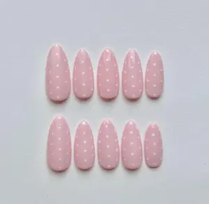 Pink Polka Dot Press On Nails: Short Almond Reusable Nails