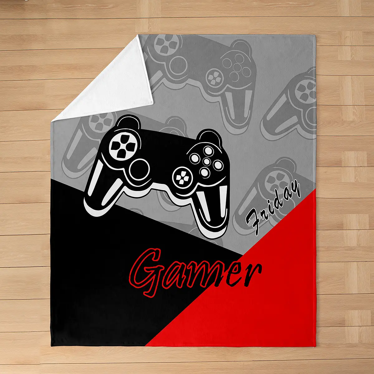 Feelyou Gamer Flannel Fleece Throw Blanket - Warm, Lightweight Cozy, All-Season Use, Machine Washable Gaming Blanket with Video Game Gamepad Design in Grey, Red, Black Breathable Plush Fabric, Warm Blanket
