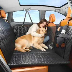 Dog Car Seat Cover Heavy Duty Waterproof Back Seat Extender for Aggressive Chewers with Mesh Window Scratch Proof for Trucks SUV Black