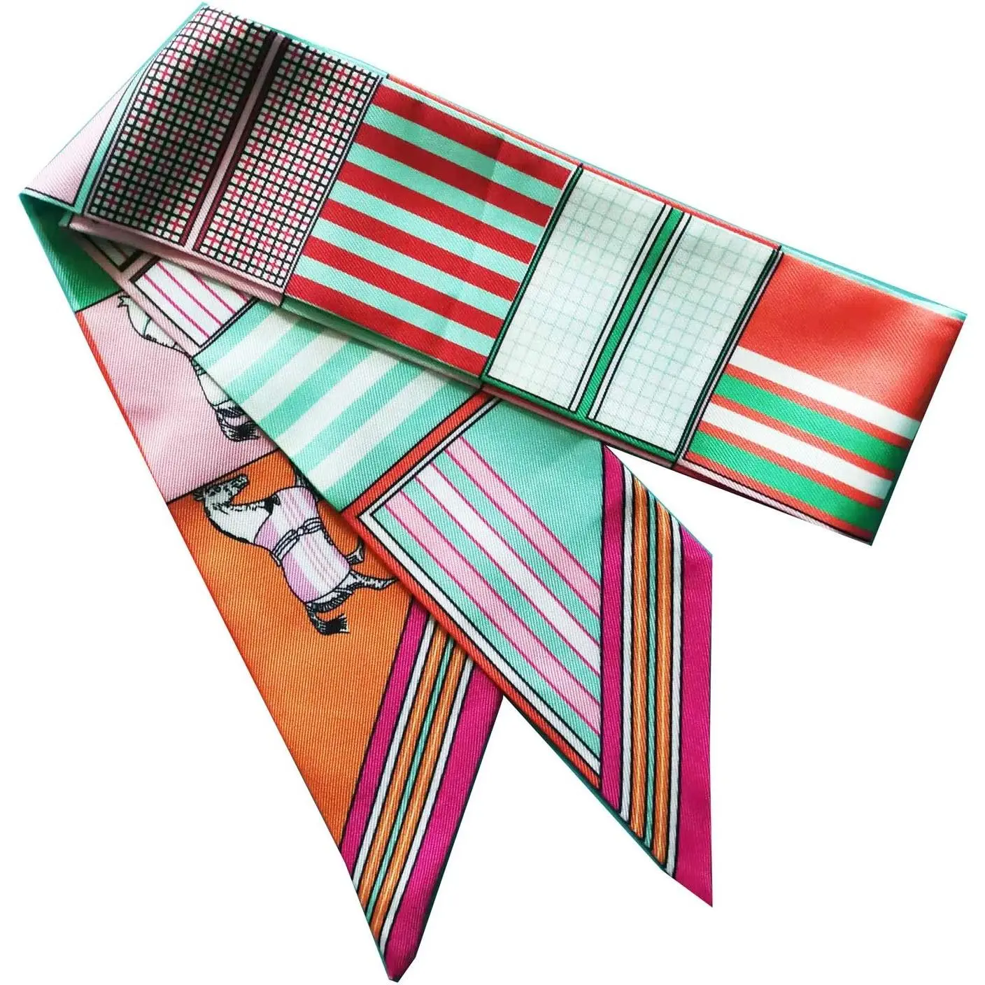 Printed Silk Polyester Purse Scarf, Long Skinny Ribbon for Women's Handbag Handle, Hair, and Neck Accessory - 43" x 2", Purse Accessories