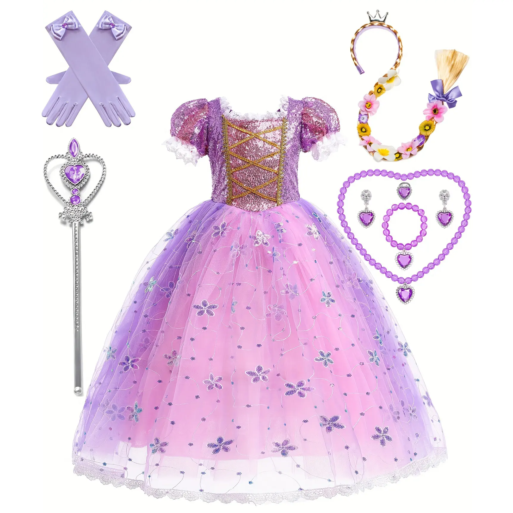 Little Girls Princess Costume Dress for Kids Carnival Halloween Party Christmas Fancy Purple Dress