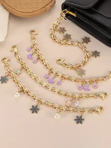 Butterfly & Flower Double Layer Bag Chain Charms, Enamel & Gold Bag Decoration Keychain, Sweet Coquette Bag Pendant for Backpack Purse, Available in Purple/Pink/Yellow/White, Ideal for Floral & Girly Style Lovers