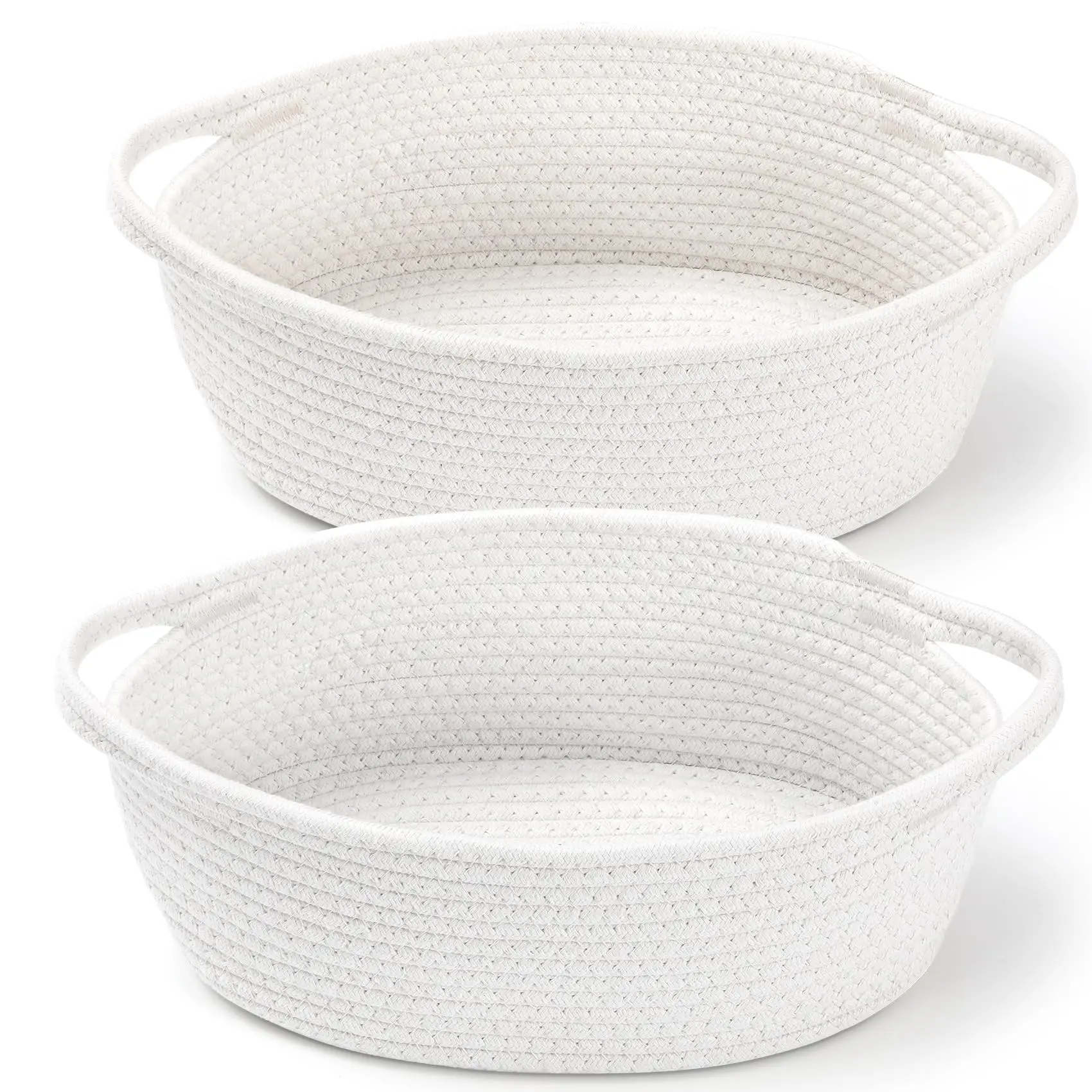 2 Pack Small Woven Basket with Gift Bags and Ribbons, Empty Decorative Gift Chest Box, Cute Baby Gift Basket for Nursery, Cotton Rope Room Shelf Storage Basket with Handles, All 12"x 8"x 5",White Organiser Halloween