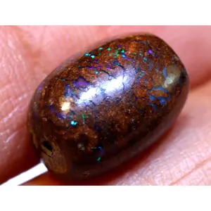 Colorful Genuine Boulder Opal Barrel Bead Minimalist Pendant Necklace, Sparkling  11.2x8.4mm Sterling Silver Chain and Opal