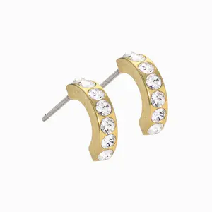 Blomdahl | Hypoallergenic | Golden Titanium Brilliance Curved Crystal Pendant Earrings | Best Choice For Sensitive Ears