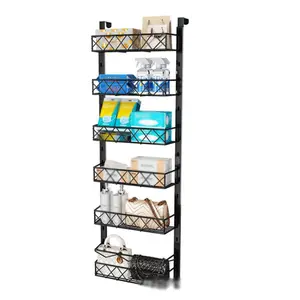 【Labor Day Sale】6-Tier Adjustable Metal Over-The-Door Pantry Organizer, Hangable Spice Rack - No-Drill Easy Installation for Kitchen, Bathroom Storage