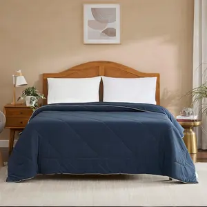 Oversized Cooling Comforter King/California King – Reversible-Quilted Comforter & Elegant Trim – Lightweight Breathable Blanket for Hot Sleepers, Night Sweats & All-Season, Navy Blue