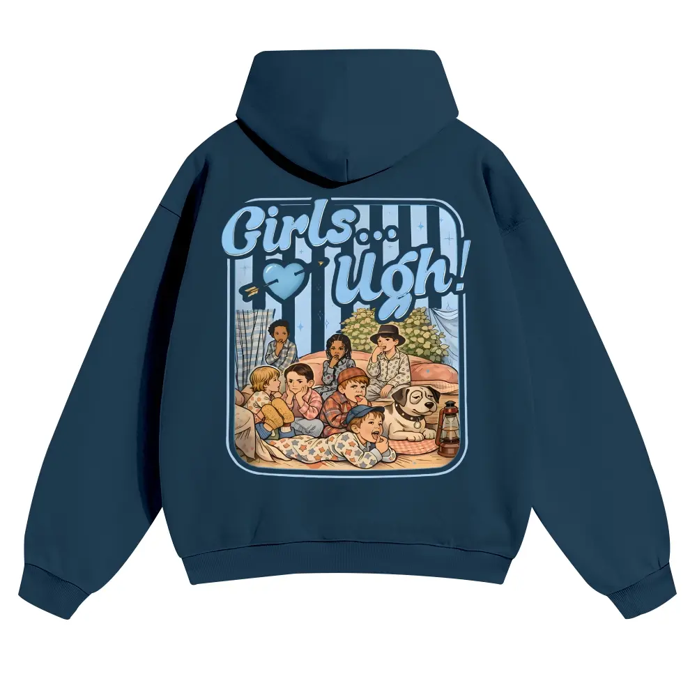 Unisex Hoodie, Funny 90s "Girls...Ugh!" Graphic Streetwear Sweatshirt, Soft Essential Cotton Blend with Long Sleeves for Casual Wear