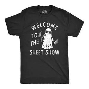 Mens Welcome to The Sheet Show T Shirt Funny Halloween Partying Bedsheet Ghost Tee for Guys Mens Funny T Shirts Cool Vintage Fashion T-Shirt Gift Classic Menswear Halloween Apparel for Men Funny Drinking Short Black -