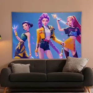Kpop Girl Group Cool Anime Background Cloth, Cyberpunk Style Wall Hanging, Gaming Room Bedroom Decor, Girls Party Photo Backdrop