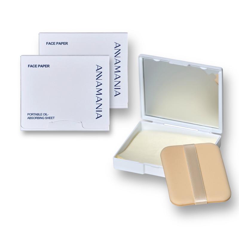 ANAMANIA Oil Blotting Sheets for Face with Mirror and Puff. 300 Sheets oil Blotting paper for oily skin, Absorb Excess Oil,  Face paper Compact Makeup Matte