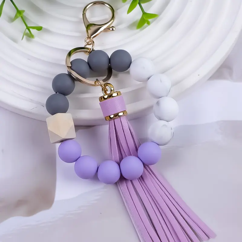 Creative Beaded Wristlet Keychain, Aesthetic Keychain, Multiple Colors, Smooth Round Beads, Skin-Friendly Material, Bracelet Design, Perfect Gift Idea, Stylish Keychain, Stylish Keyring