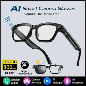 AI Smart Glasses with Camera, 800W Video Recording Glasses with Audio, Wireless Glasses with Camera, Real-Time Translation, Voice Assistant, Object Recognition, Hands-Free Music Calls