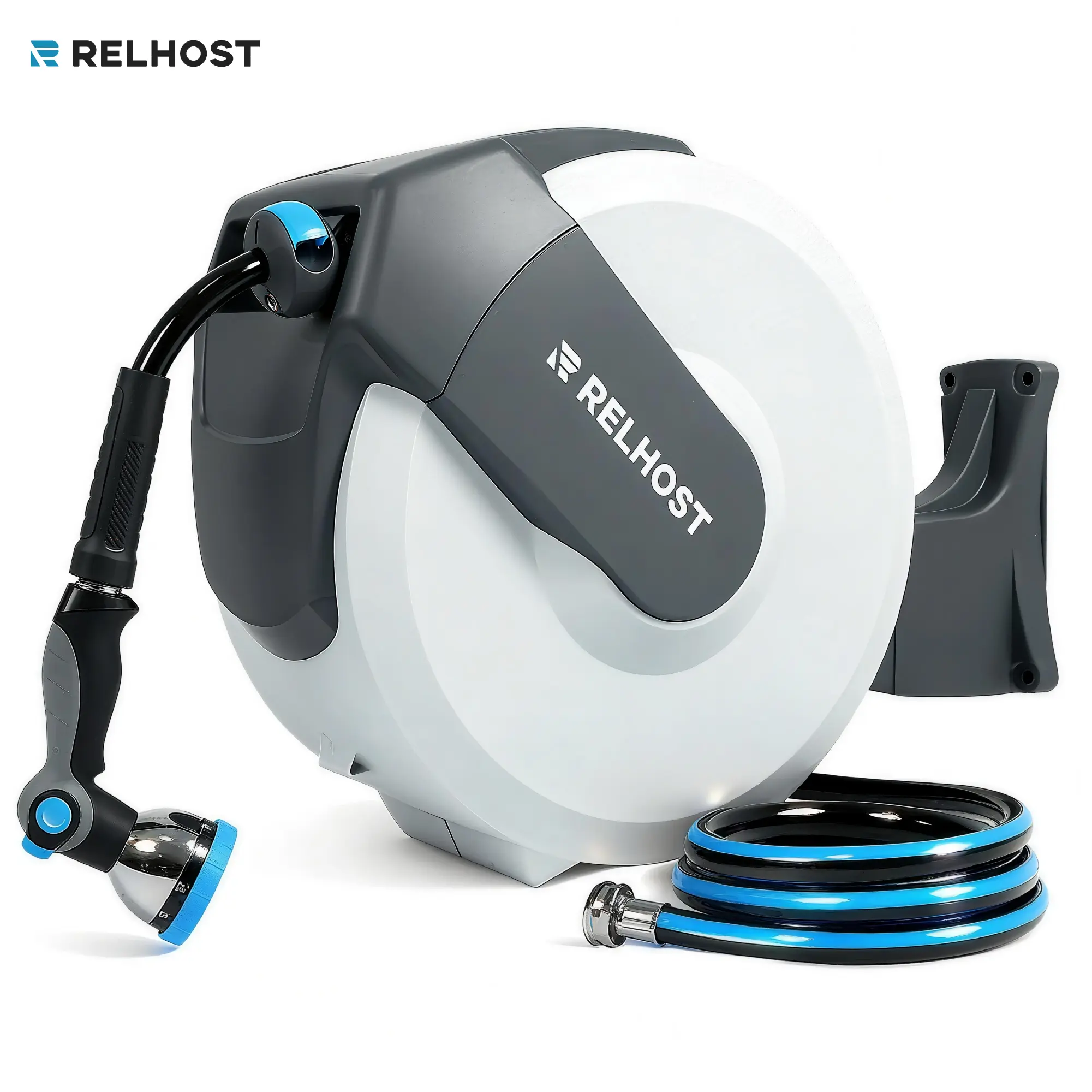 RELHOST Pro+ Fully Automatic Kink-Resistant Retractable Hose Reel - Flexible Wall-Mounted Reel with Garden Hose Connector, 120ft Max Smooth Rewind, 180° Swivel, 10 Modes, Easy-Install Space-Saving for Garden Watering, Kink Resistant Hose, Retractable Hose