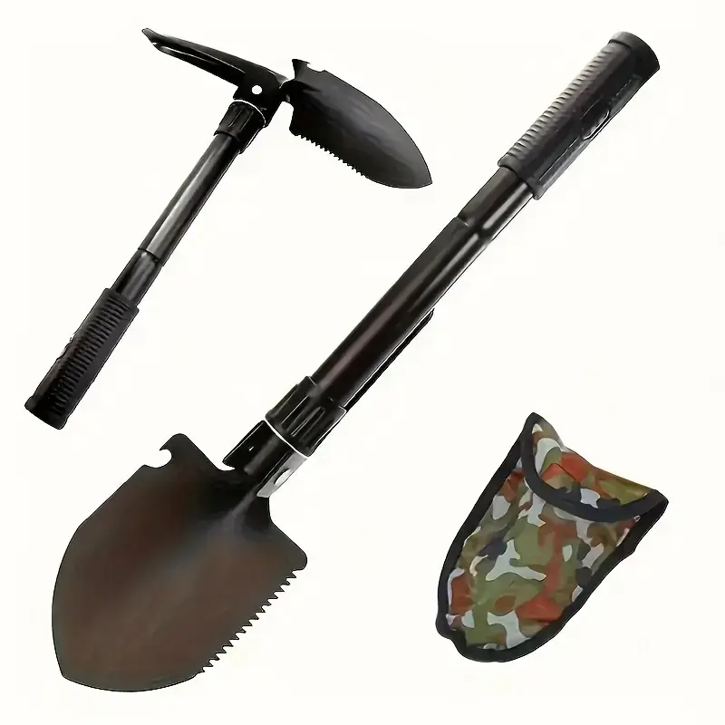 1pc Compact Multifunctional Folding Shovel,Portable Outdoor Tool for Gardening, Hiking & Emergency Use, Stainless Steel, Space-Saving Design, Includes Camouflage Pouch, Camping Accessories