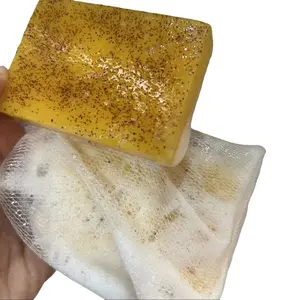 Turmeric Lemon Soap Bar, Facial & Body Wash for Men & Women, Daily Skincare Cleanser Set with Soap Saver Bag