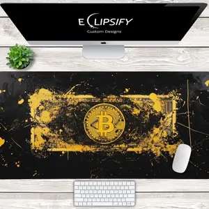 Bitcoin Desk Mat, Bitcoin Mouse Pad, Cool Mousepad, Hustler Entrepreneur, Black and Gold, Gamer Gift , Crypto, Playmat, Desk Decor