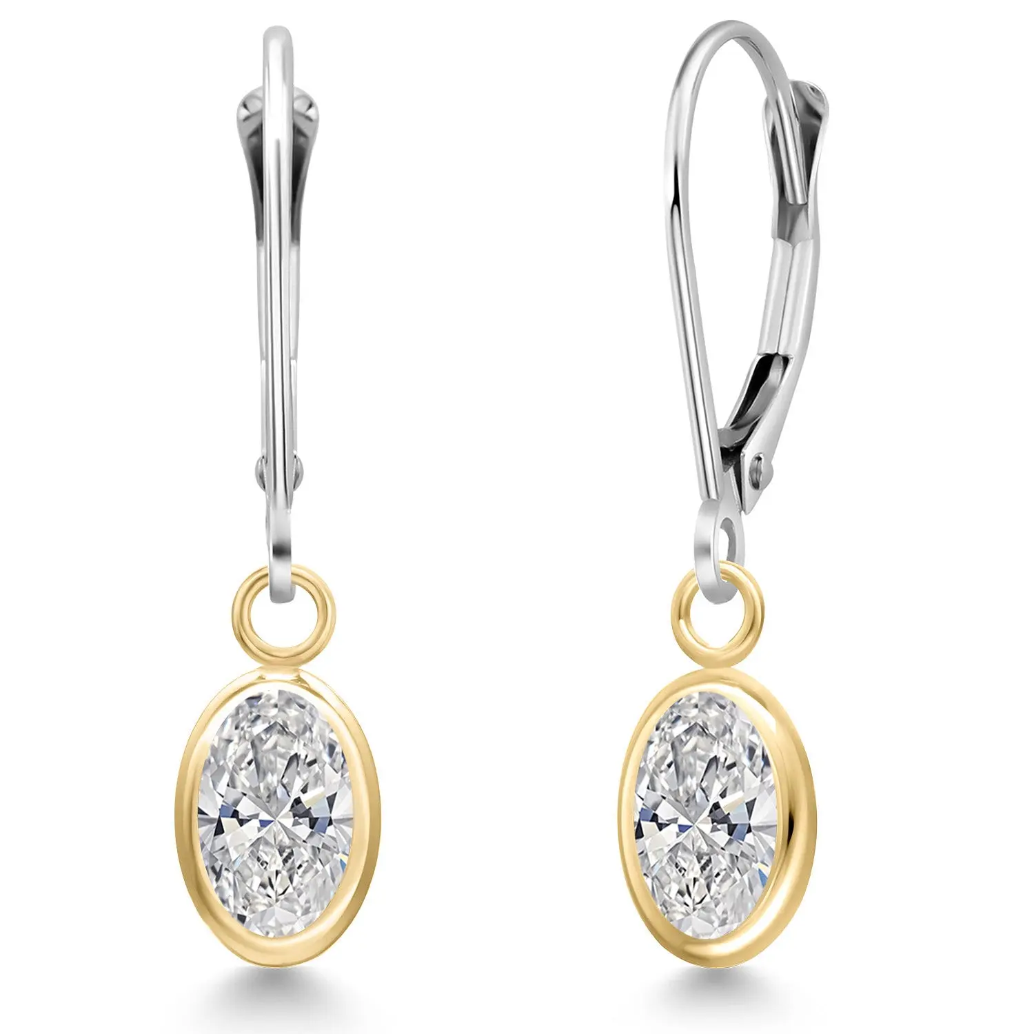 2-Tone 14K Gold Oval Dangle Earrings for Women | 7X5MM Oval Gemstone Birthstone | 14K White and Yellow Gold | Fine Jewelry Gifts for Mom Her Wife
