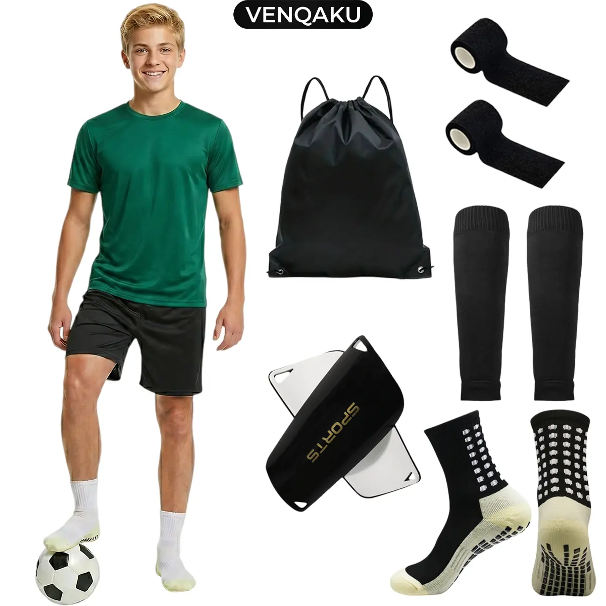 VENQAKU Sport Socks 5/10 Piece Set for Adults Men Women, Breathable Polyester Gripsock with All Over Print Silicone Grip Hold & Shin Guard Sleeves for Soccer, Running, Soccer Fashion