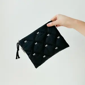 Embroidered Butterfly Knot Makeup Bag, Portable Travel Coin Purse, Large Capacity Multi-Functional Pen Case, Stylish Accessory