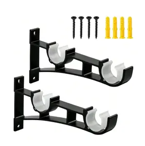 Sturdy Double Curtain Rod Brackets, Wall Mount Curtain Rod Holder Curtain For About 1 Inch Rod