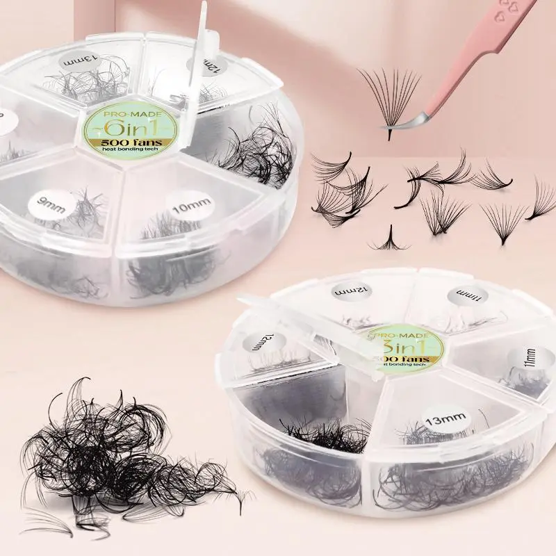 New 6 in 1 500 Loose Fans Premade Volume Fans 3D to 20D Mix Lengths Pointy Base Bouquet Eyelashes Promade Fans Eyelash Extension 2026 New