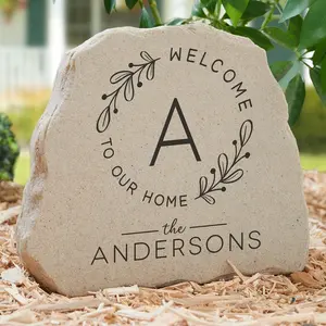 Welcome Wreath Personalized Standing Garden Stone, Outdoor Decor, Personalized Home Decor, Mother's Day Gift