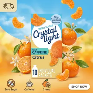 Crystal Light Zero Sugar Citrus Drink Mix with Caffeine | Low Calorie Water Flavor Powder Packets (10 Count)