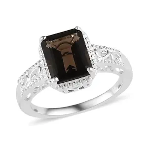 Shop LC Brown Stone Smoky Quartz Ring for Women 925 Sterling Silver Vintage Crystal Jewelry for Bride Birthday Christmas Gifts for Women Ct 2.7