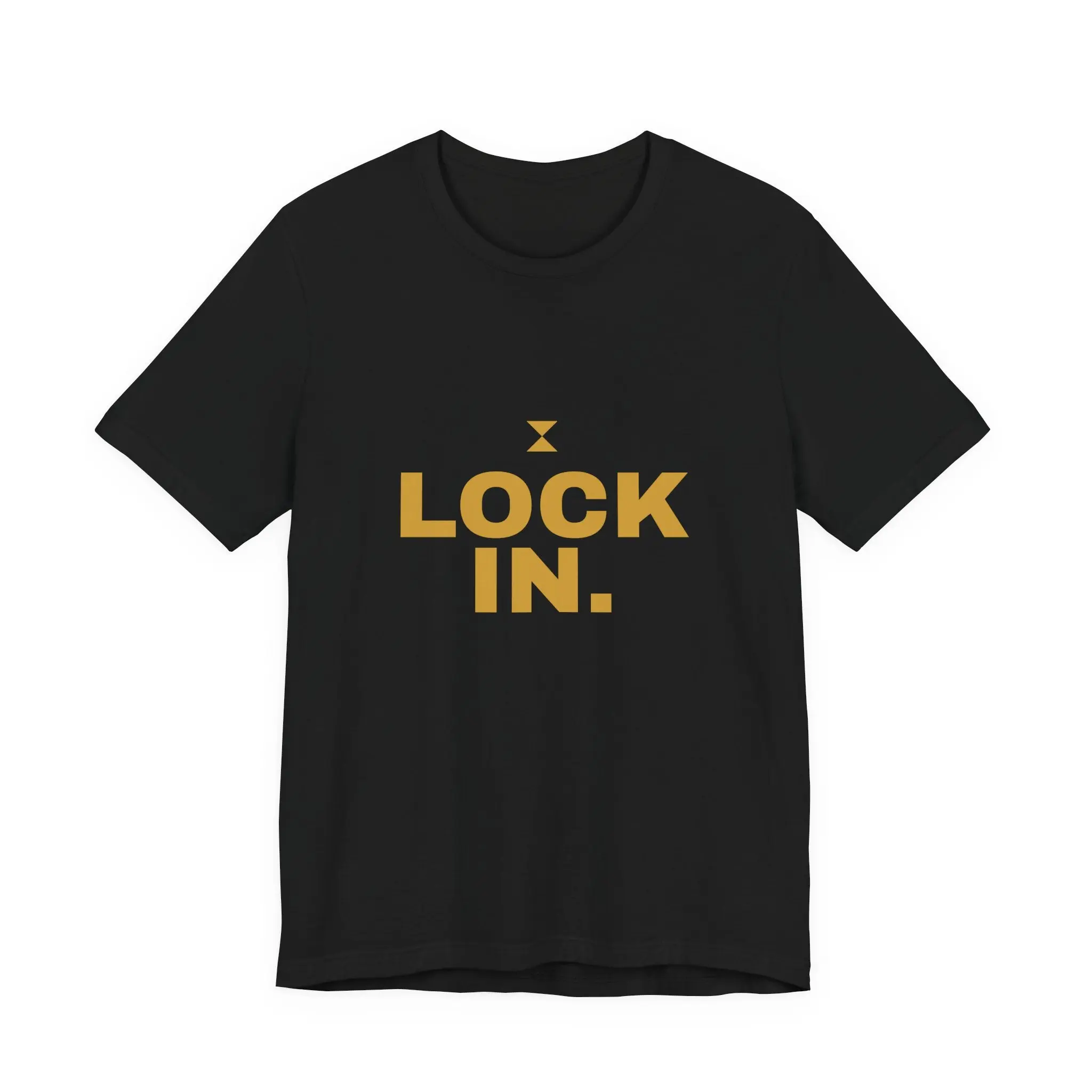 "Lock In" Gold Statement Graphic Tshirt, Shortsleeve Crew Neck Made with 100% Airlume Cotton
