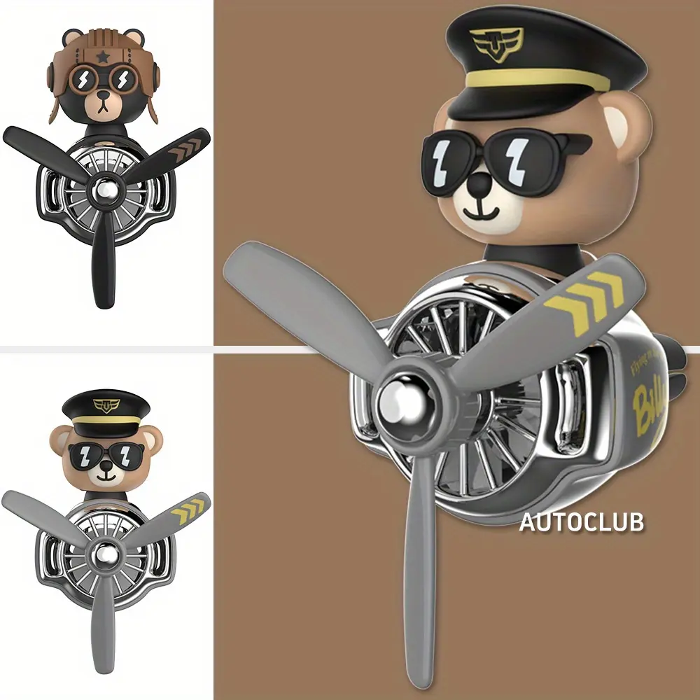 Bear Pilot Car Air Freshener with Rotating Propeller - Cute Air Vent Clip, Automotive Aromatherapy Ornament Decor, Car Perfume Decoration, Car Perfume Diffuser Gift for Men Women, Car Fragrance, Car Accessory