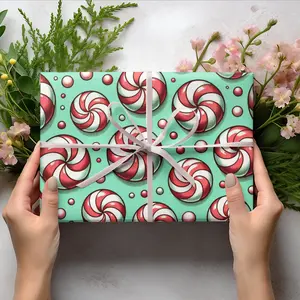 Christmas Peppermint Wrapping Paper | Mint Candy Swirl Gift Wrap | Festive Holiday Paper | Sizes 30x36, 30x72, 30x180