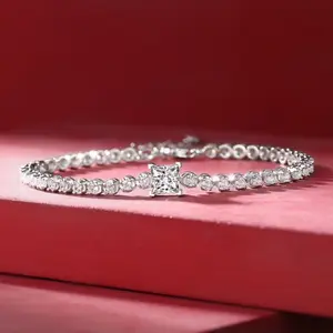 S925 sterling silver plated with 18K gold, inlaid with moissanite. With a dazzling magic cube design. Silver couple bracelet jewelry gift.