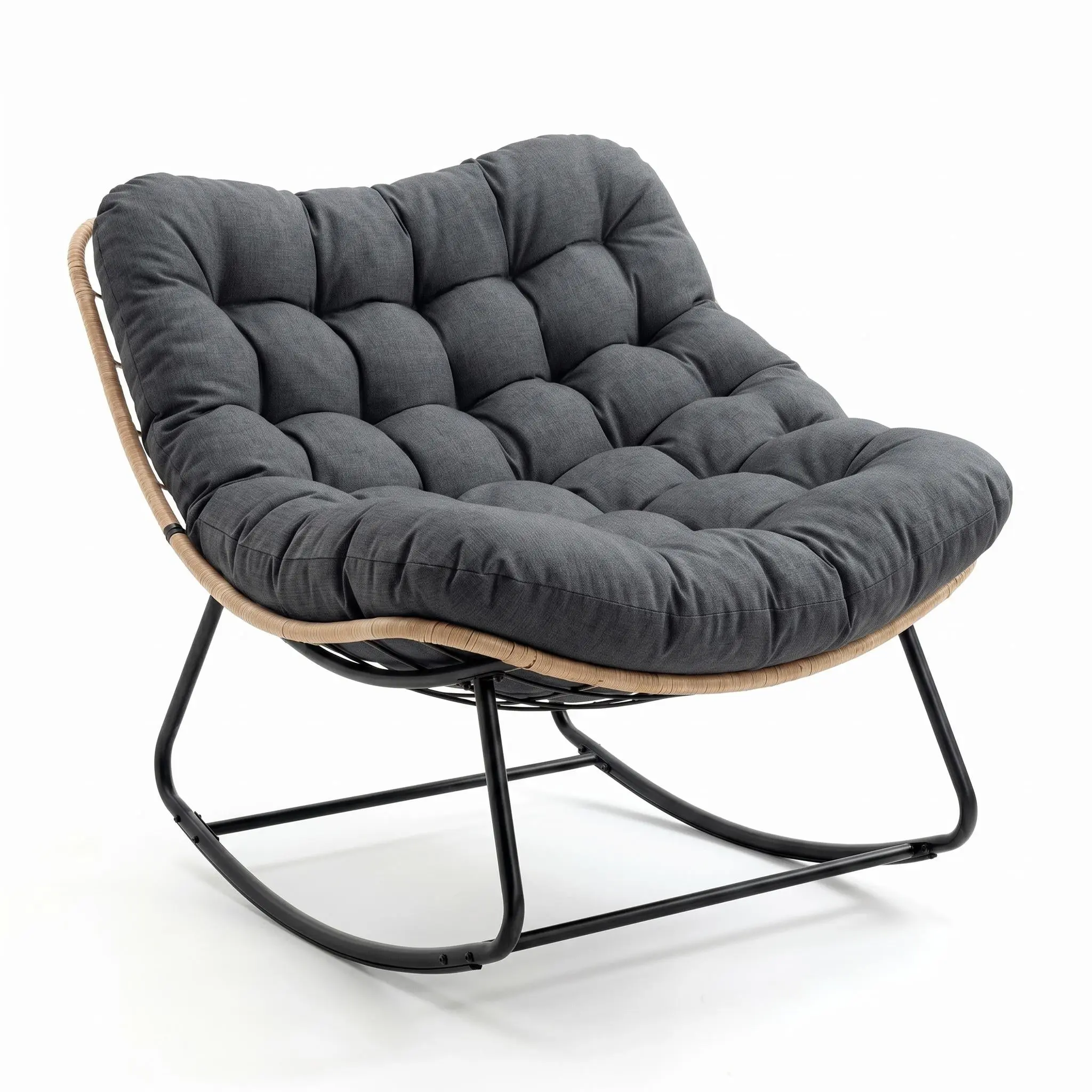 [FLASH SALE] Garvee Rocking Chair with Thick Cushion, 450 LBS Capacity, Heavy Duty Metal Frame Patio Rocker, Curved Leg Wicker Rattan Armchair for Indoor Outdoor Lounge Decking