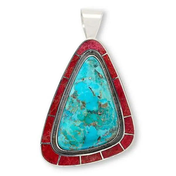 Mine Finds by Jay King Campitos Turquoise and Red Coral Freeform Pendant