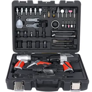 44-Piece Professional Air Tool Kit Metal Material Multi-Function Workshop Tool Set with 1/2 Inch Impact Wrench 3/8 Inch Air Ratchet 1/4 Inch Die Grinder Air Hammer Blow Gun Tire Gauge Durable Heavy Duty Design for Auto Repair Home Garage Workshop Use