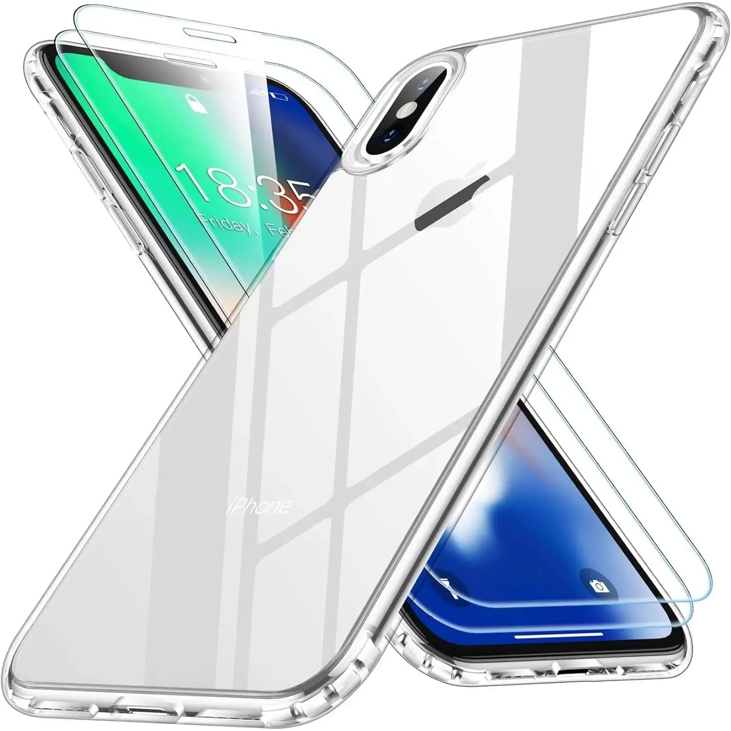 Entronix Heavy Duty Clear Case for Apple iPhone XS Max with 2 Tempered Glass Screen Protector, Shockproof Dropproof, White Casing Crystal Protection