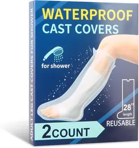 2-Pack Waterproof Leg Cast Cover for Shower, Reusable Plastic Sleeve for Foot, Ankle & Knee after Surgery, Wound, Fracture or Bandage Protection, Keep Dry & Active during Recovery