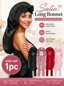 Long Satin Bonnet for Sleeping Women, Double Layer Elastic Silk Bonnet for Braids Hair Sleeping Cap with Tie Band, Reduce Frizz, sleep bonnet for thick hair,adjustable satin bonnet,soft elastic band bonnet,hair wrap for sleeping women,Secure fit bonnet