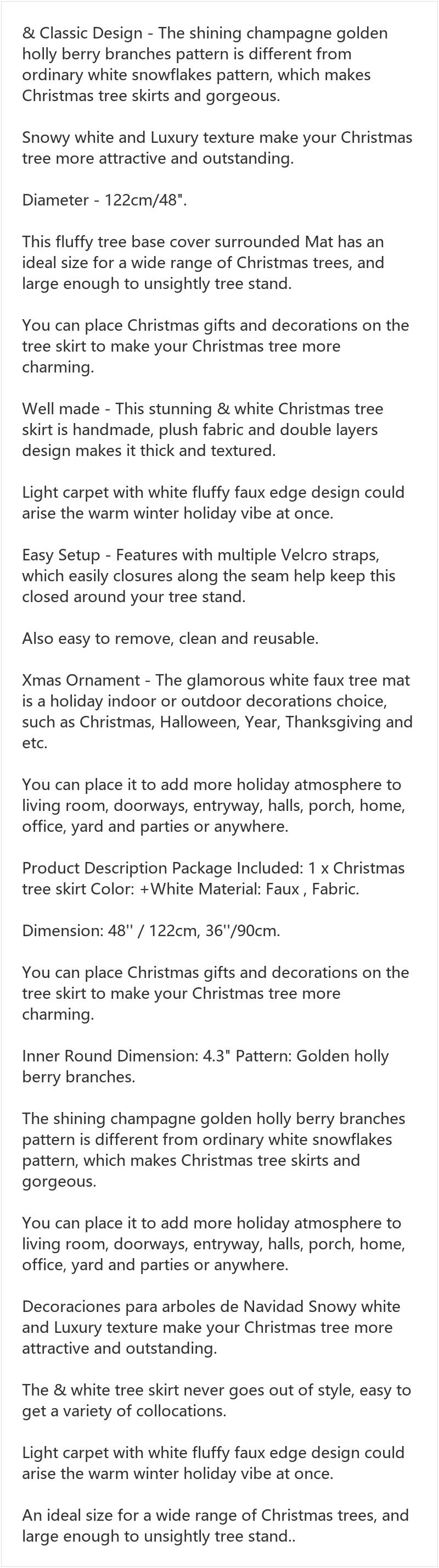 Christmas Tree Skirt 48 Inch, White Faux Plush Tree Base Mat, Thick Soft Rug for Holiday Home Decor, Xmas Tree Skirt for Party Decoration, Winter Christmas Decorative Floor Cover