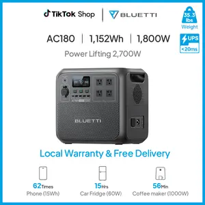 BLUETTI AC180 Solar Generator 1800W 1152Wh LiFePO4 Power Station with 18 Outlets & 2700W Boost Feature for Emergency Power Supply