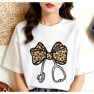 Motion Range Nurse Leopard Bow tshirt, Stethoscope Bow Shirt, Nurse Coquette Shirt, Gift for Nurse, Healthcare Shirt, Nurse Appreciation