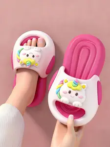 Girls' Unicorn Slippers, Indoor Slippers, Cute Cartoon Pattern, Soft PVC Sole, Princess Style, Less Than Ankle Height, Baby Cool Sandals for Girls