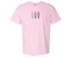 Embroidered Summer Surfboard Tshirt, Colorful Summer Tshirt, Embroidered Summer Shirt