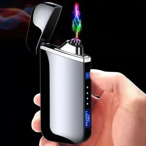 Smart Windproof Electric Metal Lighter Flameless Double Arc Plasma Lighter USB Rechargeable with LED Power Display Touch Sensor Portable Windproof Lighter for Outdoor Camping Daily Use Hot Selling