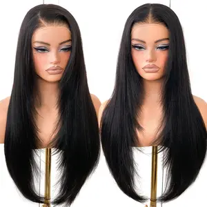 MITIMES 13X6 Layered Straight Glueless HD Lace Wear And Go Synthetic Pre-Plucked Pre-Layered Pre-Cut Frames Face Nice Lace Front Wig For Black Women Beginners Friendly #26inch