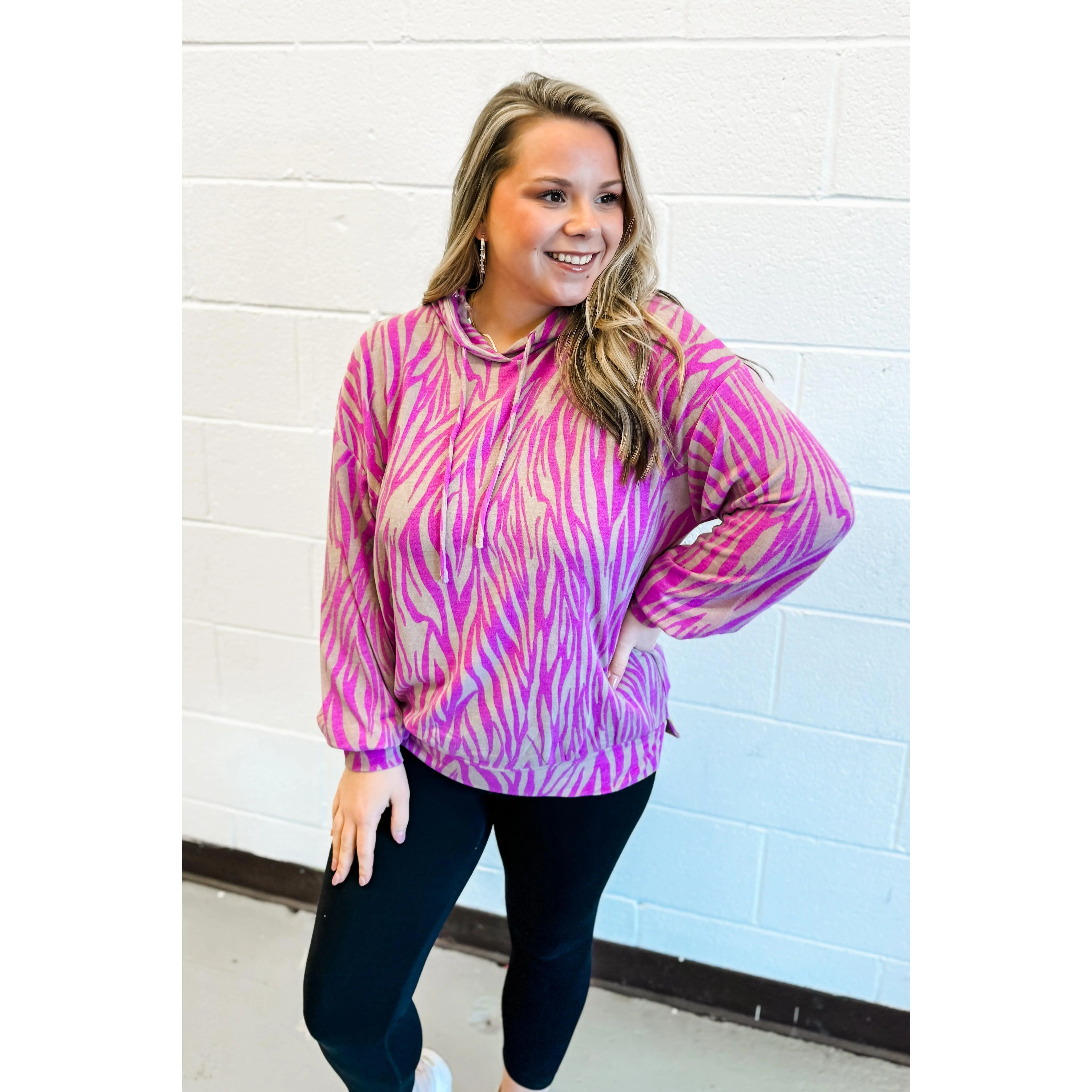Steady Stripes Zebra Print Hoodie Top